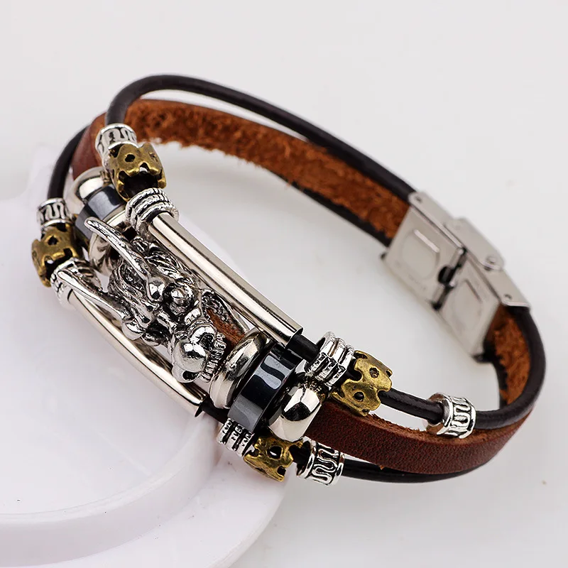 Модный мужской крутой браслет из натуральной кожи, мужской браслет с пряжкой на ремне, браслеты-манжеты, дешевые китайские ювелирные изделия с головой дракона