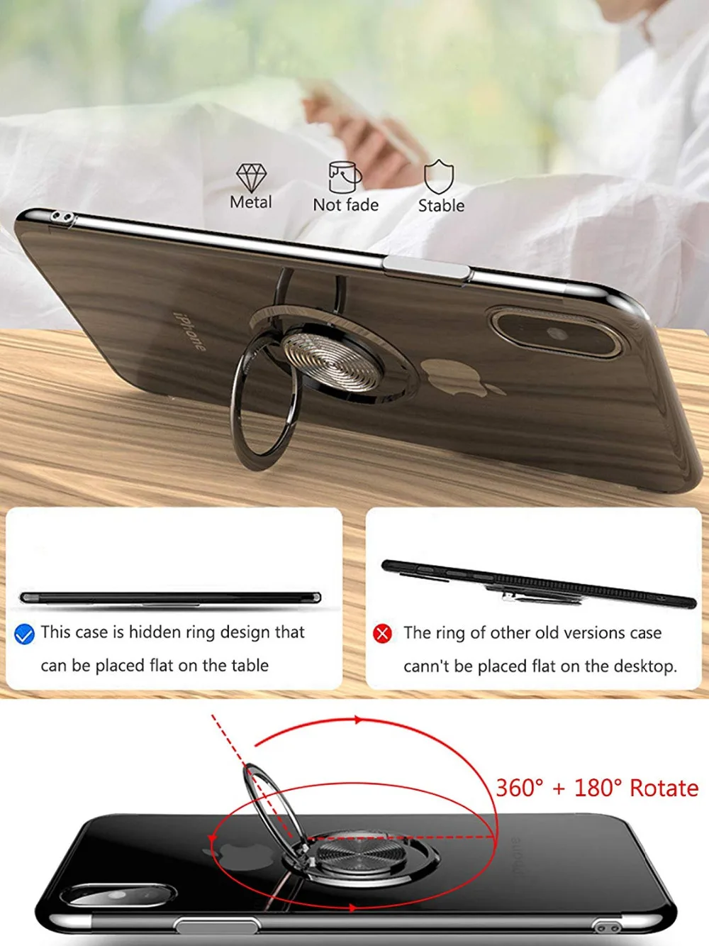 Ascromy For iPhone X Case 360 Ring Magnetic Transparent Protective Cover For iPhone XS Max XR 7 Plus 8 6 S 6S Luxury Accessories (7)