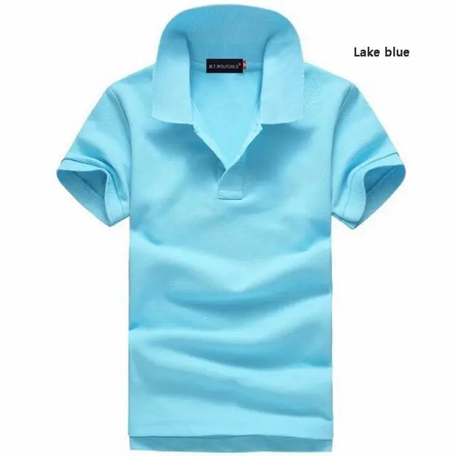 Лето, Брендовые женские рубашки поло с коротким рукавом, одноцветные женские рубашки поло с отворотом, Хлопковые женские облегающие Топы - Цвет: Lake blue