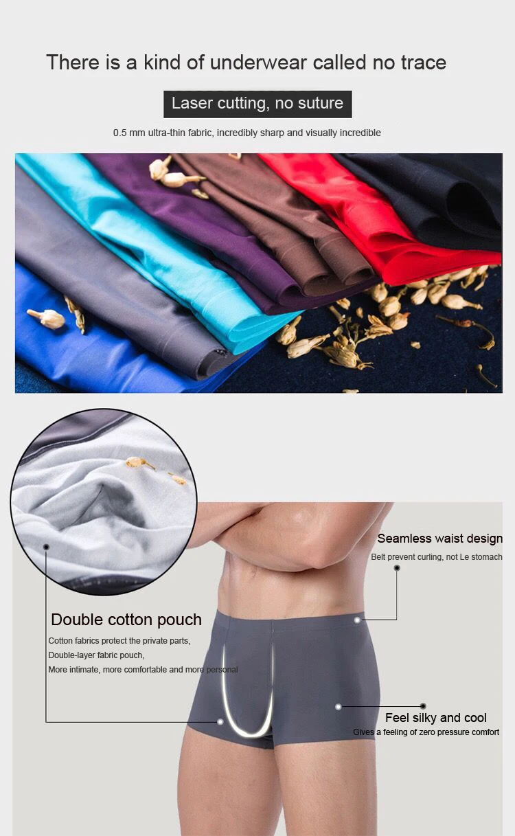 Новые 3 шт Ice Silk, для мужчин нижнее белье мужские боксеры мягкие и бесшовные сексуальные дышащие мужские боксеры Calecon Homme Боксеры Шорты