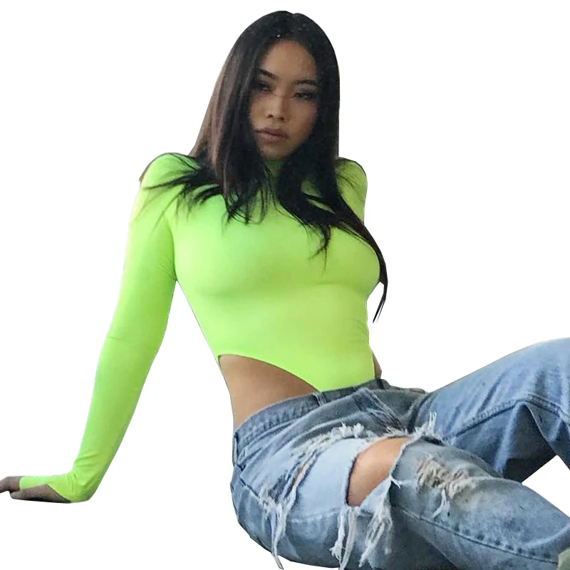 Spring Black Fluorescent Green Turtleneck Long Sleeve Bodysuit Women New Bodycon Rompers Skinny High Cut Out Thong Bodysuits 2XL Spring Black Fluorescent Green Turtleneck Long Sleeve Bodysuit Women New Bodycon Rompers Skinny High Cut Out Thong Bodysuits 2XL
