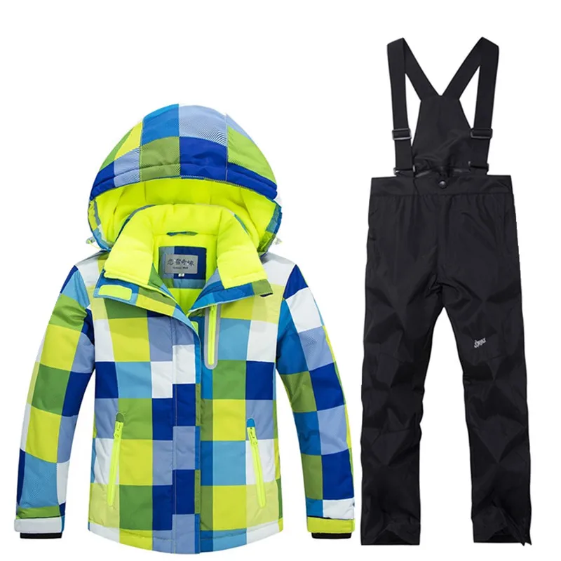 Детский лыжный костюм для улицы-30 костюм для сноуборда для мальчиков и девочек теплая и ветрозащитная Водонепроницаемая зимняя куртка+ комбинезон - Цвет: Армейский зеленый