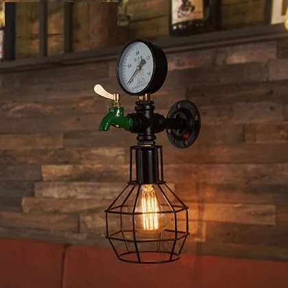 

Loft Style Iron Cage Water Pipe Lamp Edison Wall Sconce RH Industrial Vintage Wall Light Fixtures For Home Indoor Lighting