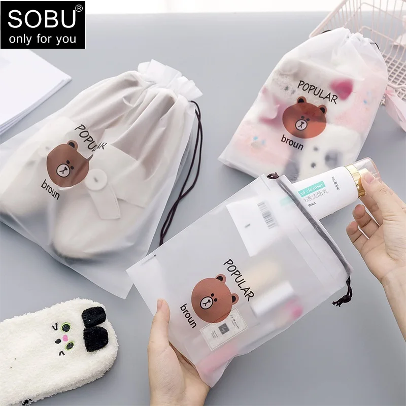 الدب البني حقيبة مستحضرات تجميل شفافة السفر حقيبة مستحضرات تجميل النساء يشكلن حمام المنظم كيس التخزين غسل الزينة Beaut عدة H107