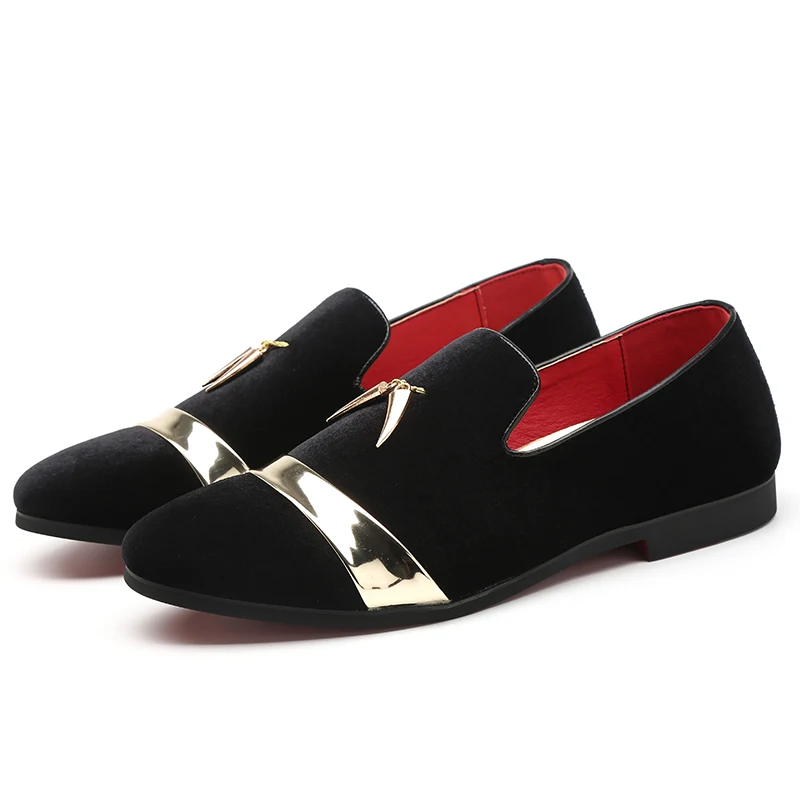 

2019 Noble Men Casual Shoes Velvet Loafers Slip-on Men Flats Gold Tooth Decoration Plus Size EU37-48 Black Burgundy Royal Blue