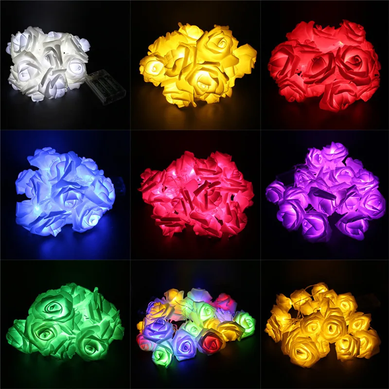 Светодиодный Сказочный светильник с розами, разноцветный, на батарейках, 2 м, 20, светодиодный модная Праздничная подсветка, украшение на свадьбу, вечеринку, Рождество