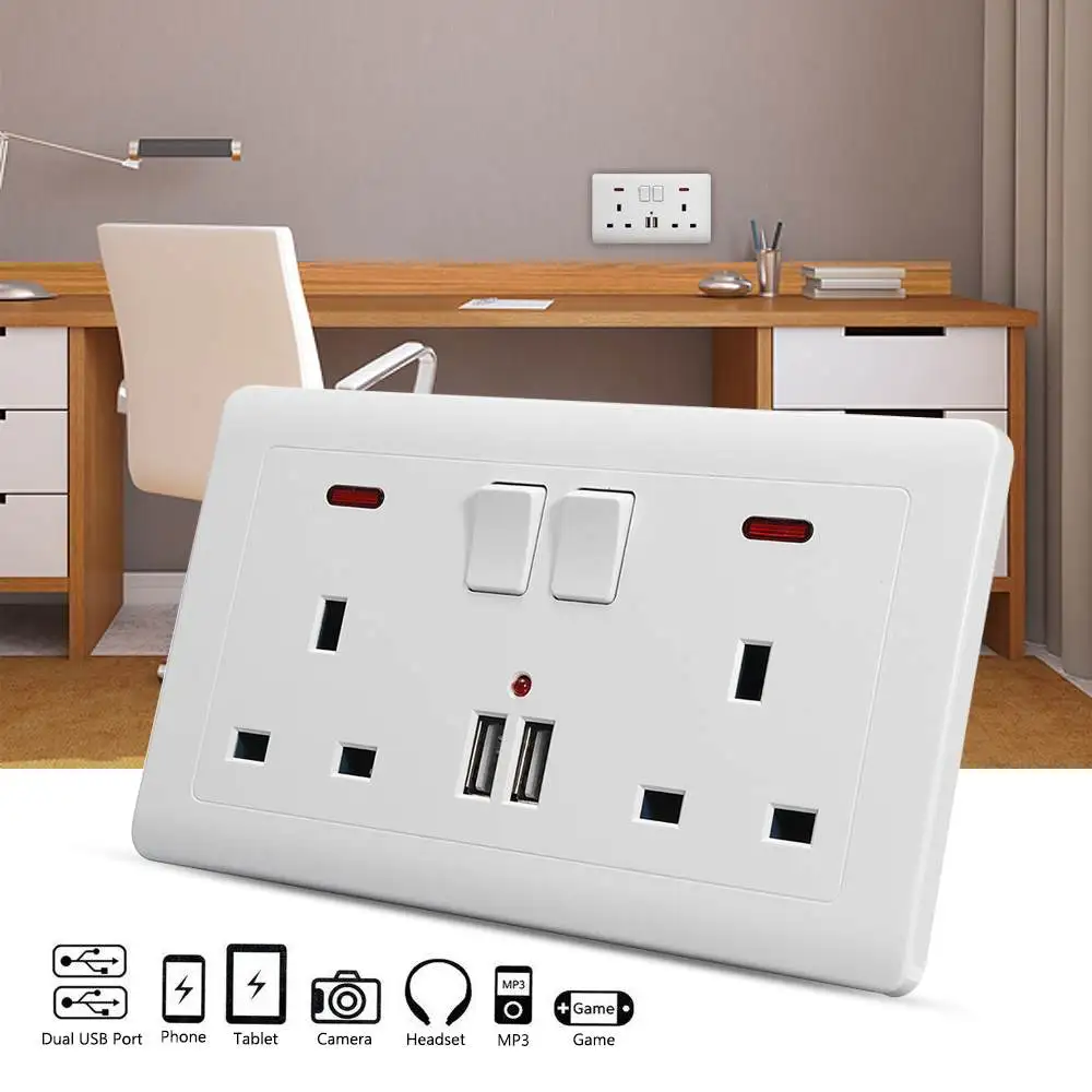 

146 Type Dual USB Wall Socket Switch DC 5V/2.1A Electrical Plugs Sockets Wall UK Socket Plate