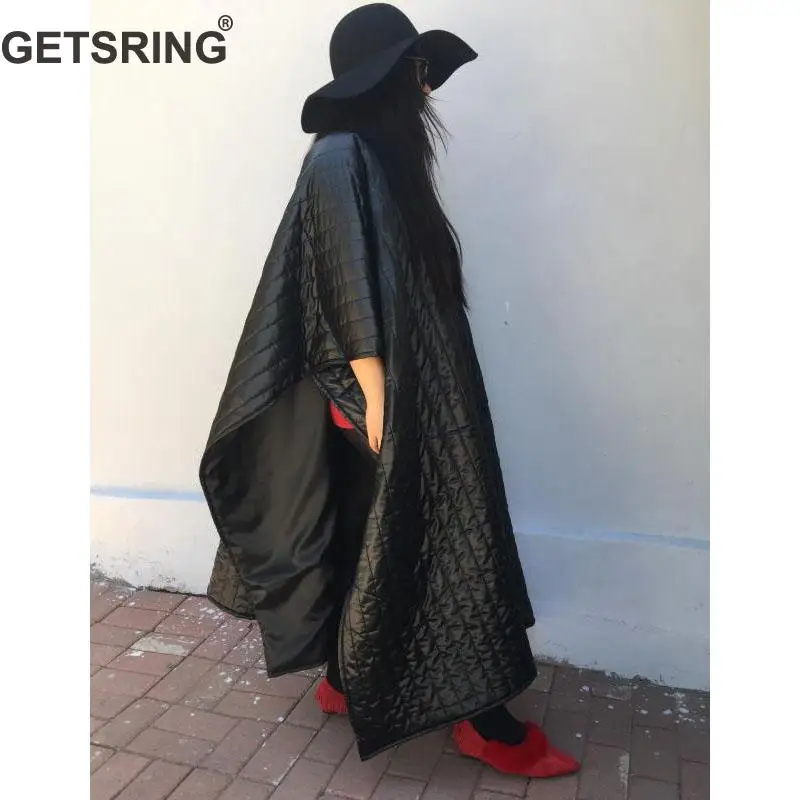 

GETSRING Women Winter Coat Loose Coat Woman Exaggerated Super Large Padded Cloak Batwing Sleeve Irregular Womens Parkas Long