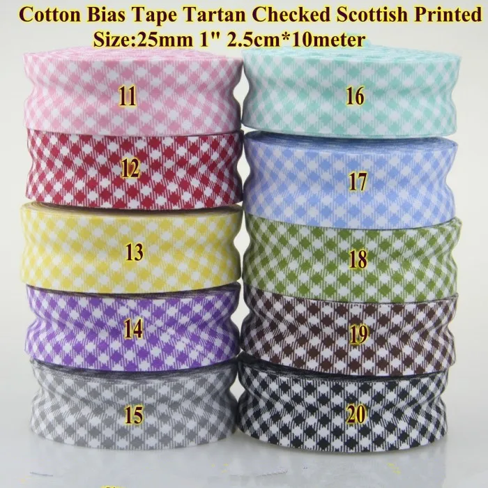 

100% Cotton Bias Binding Tape Grid Stripe Dot Heart Trim Ribbon 25mm,20mm 10meter Fold Bias Binding Tape Sewing Accessories