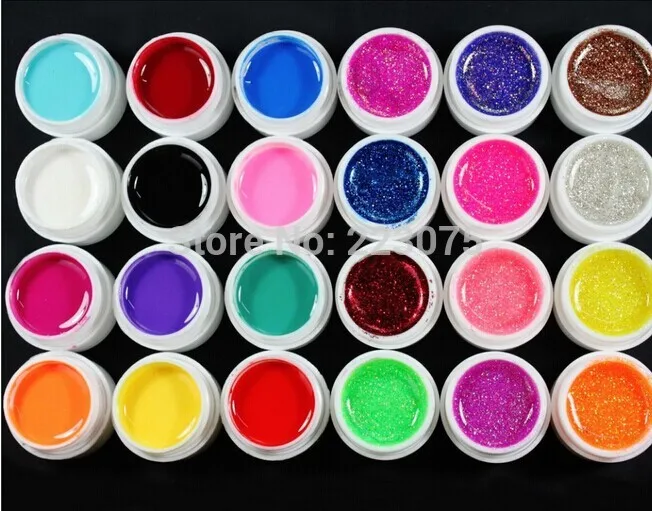 

24 Pcs Mix 12 Pure 12 Glitter Color UV Builder Gel for Nail Art Fasle Tips Set