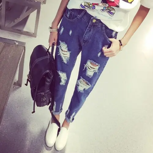 

2016 New Korean Fashion Hole Jeans Female Loose Tootsies Haren Pants Student Beggar Pants