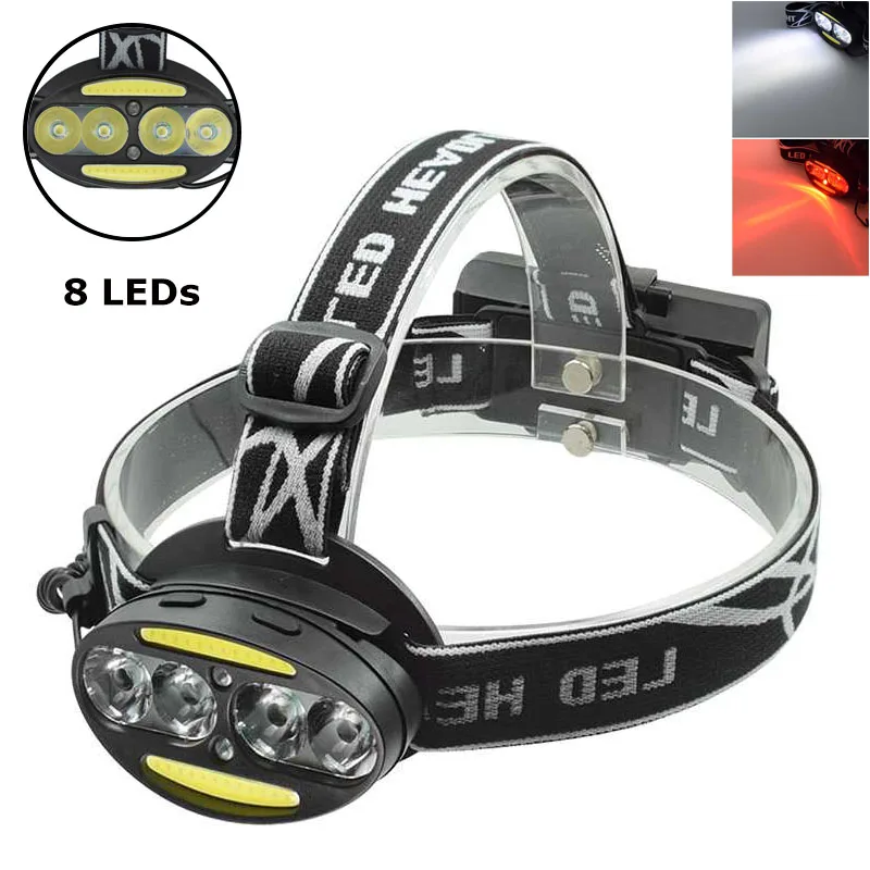 

8 LED Head Torch Red White Light USB Rechargeable LED Headlamp Frontal Flashlight XML T6 COB Headlight for Night Fishing Running