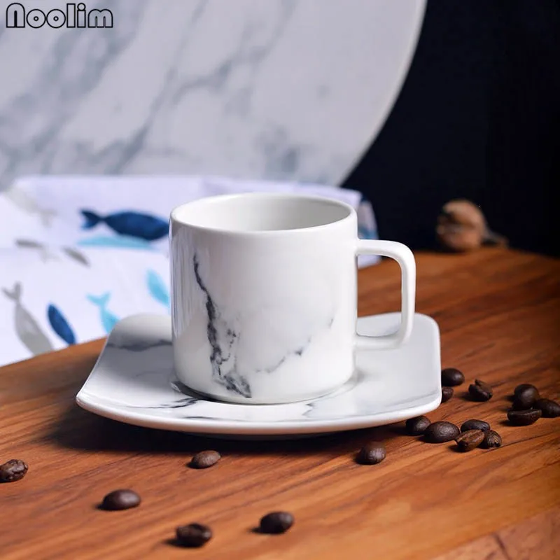 

NOOLIM 1 Set 280ml Modern Minimalist Marbled Porcelain Coffee Cup Set Porcelain Tea Cup & Saucer Set