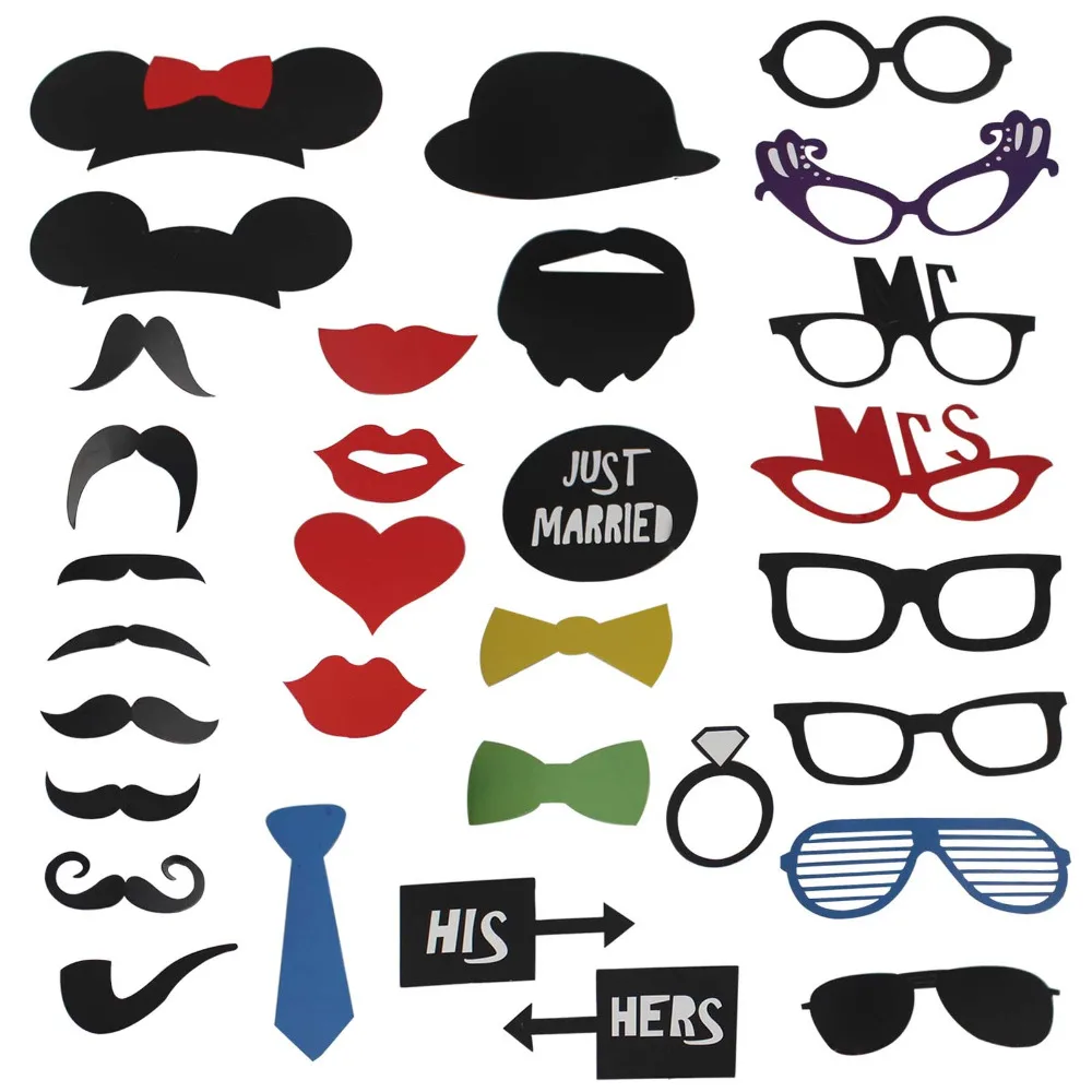 

31 pcs/set Photo Booth Props Hat Mustache On A Stick Wedding Birthday Party Fun Favor
