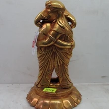 Bi001783 Непал Pure Bronze 24 К Свинка Два Слона Бог богатства Статуя Будды