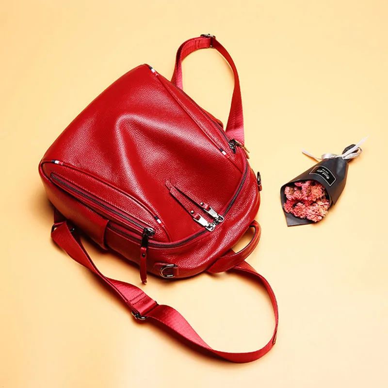 PASTE Women Backpack Genuine Leather Ladies Travel Bags Fashion Causal Bags High Quality Cowhide Preppy Style Red Schoolbag PASTE Women Backpack Genuine Leather Ladies Travel Bags Fashion Causal Bags High Quality Cowhide Preppy Style Red Schoolbag