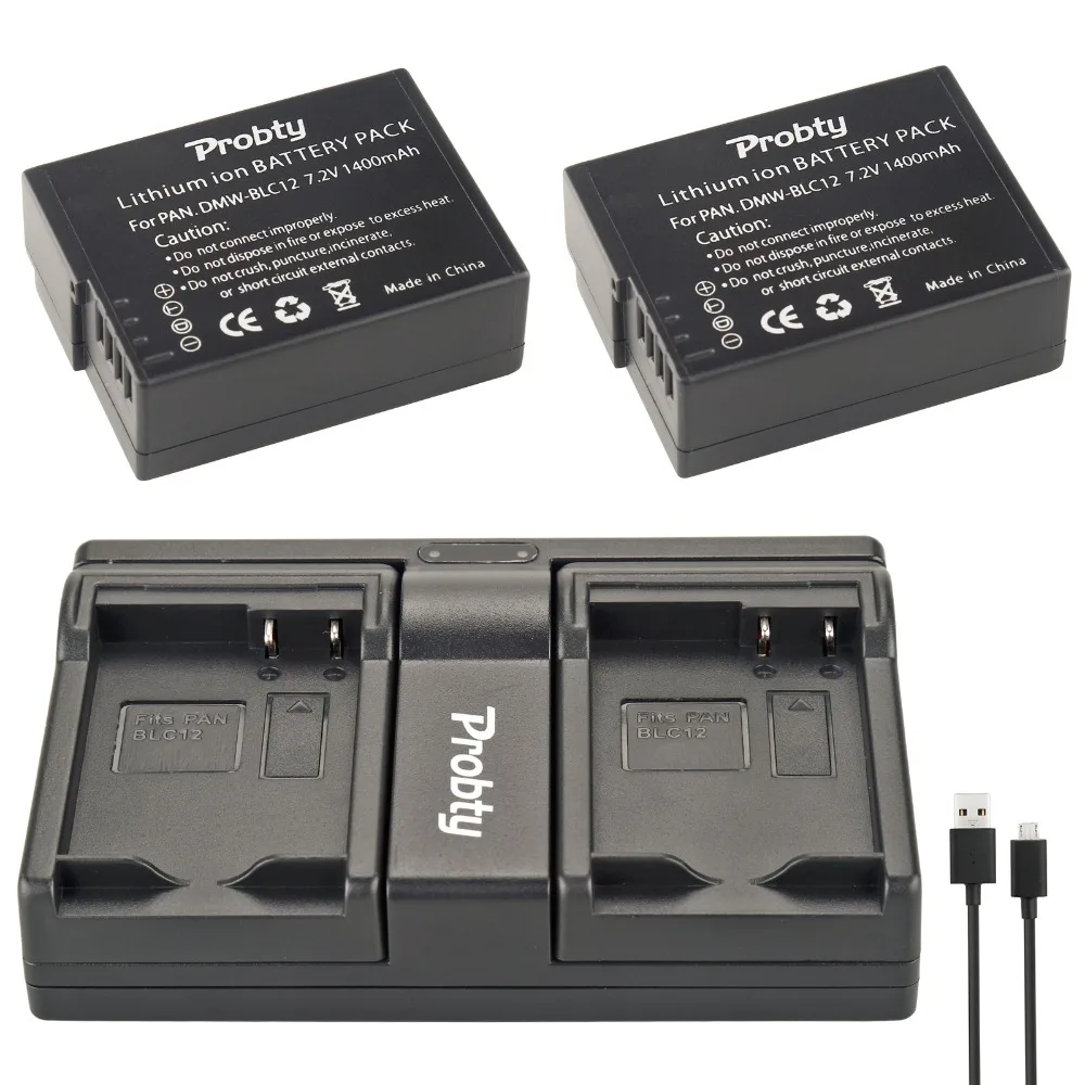 PROBTY 2pcs DMW BLC12 DMW BLC12 Camera Battery + USB Dual Charger For