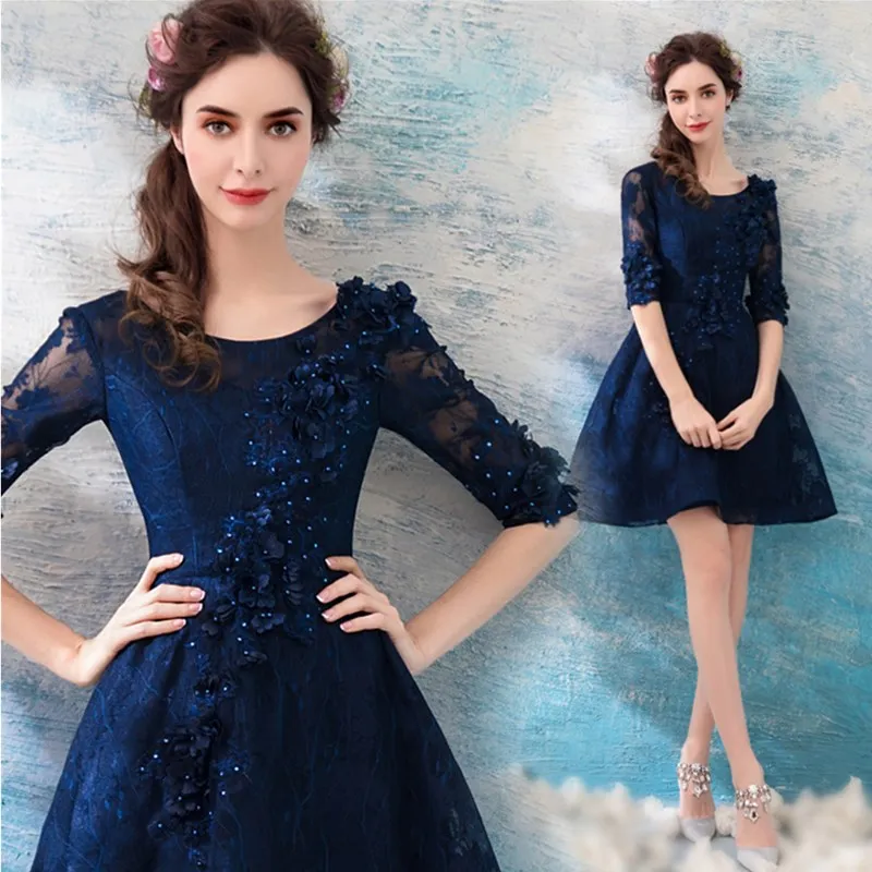 Ruthshen rodilla longitud corto Vestidos de baile robe bal de promo Encaje flores partido con medias mangas Vestidos cortos de Gala