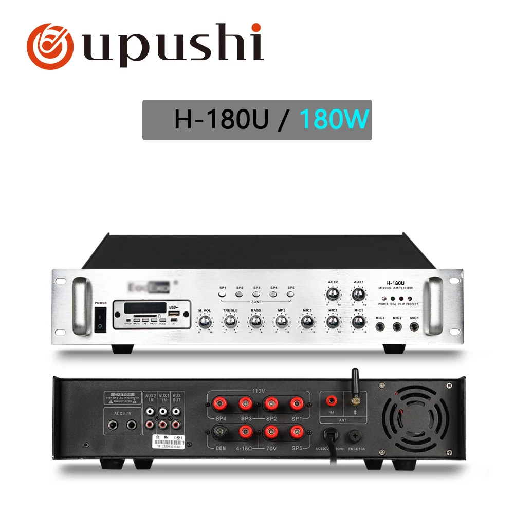 Oupushi bluetooth домашний усилитель 60 Вт, 120 Вт, 180 Вт, 240 Вт, 360 Вт, 500 Вт pa Усилитель 5 зон usb аудио усилитель с sd-картой, fm - Цвет: 180W