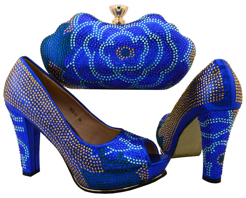 Royal Blue Fashion Italian Shoes With Matching Bags With Rhinestones African Women Shoes and ...