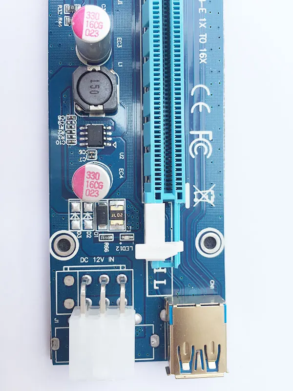 VER 009S PCI E Express Riser card Blue 1x to 16x расширитель с 60 см USB 3 0 6pin SATA для BTC Mining|Коннекторы и