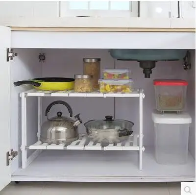 

Stainless steel retractable sink rack is placed under the sink floor of the sink, the cabinet of the shelves of the cabinet is