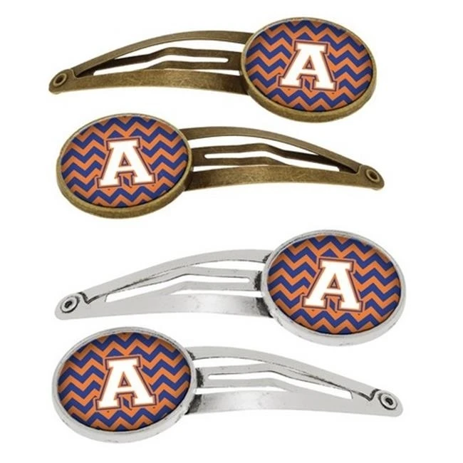 Carolines Treasures CJ1060-AHCS4 Letter A Chevron Blue & Orange No.3 Barrettes Hair Clips Set of 4