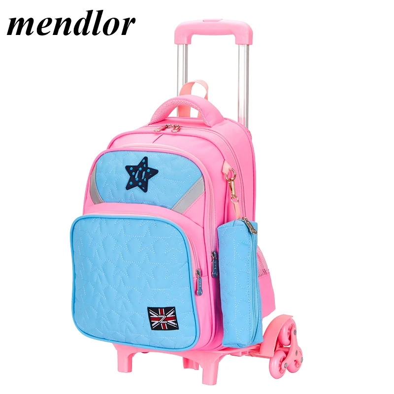 

2019 Detachable luggage 6-12 year child Pencil case cartoon school bag students Flash wheel suitcase Children travel backpack