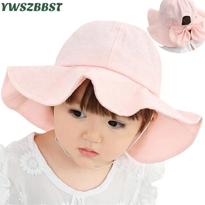 Summer Sun Hat for Girls Lace Bowknot Toddler Hats Autumn Beach Bucket Cap Children Sunscreen Cap Accessories