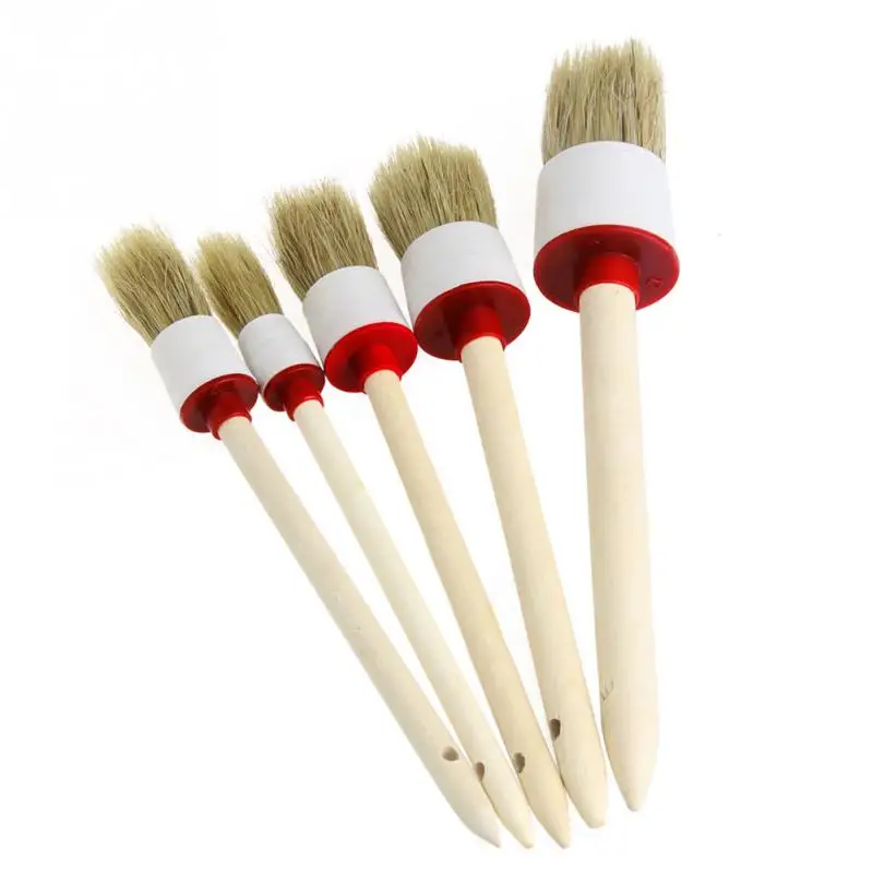 5Pcs Soft Car Detailing Brushes for Cleaning Trim Seats Wheels Wood Handle KS