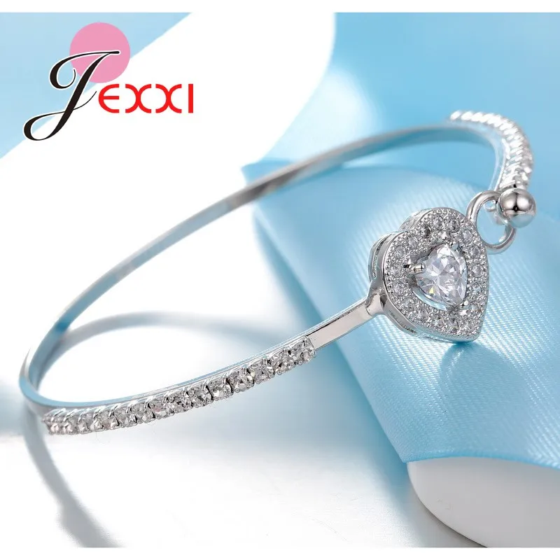 Браслет серебряные браслеты модные ювелирные изделия для женщин браслеты симпатичная подвеска-сердце