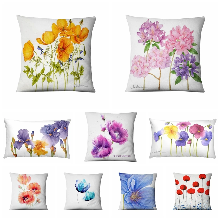 

Almofada Super Soft Velvet Pillowcase Watercolor Floral Printed Cushion Decorative Pillow Home Decor Sofa Throw Pillows 45*45cm