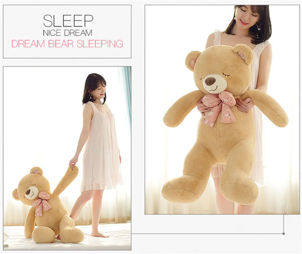 Fancytrader Soft Jumbo Teddy Bear Doll Giant Stuffed Sleeping Face Bear with Bow Plush Toys16