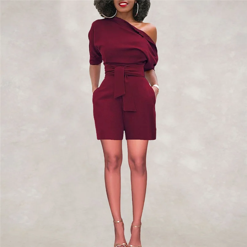 2018 Hot Sale Women's Summer Jumpsuit Sexy Off Shoulder Ruffle Short Romper Fashion Casual Party Jumpsuit  Rompers Holiday #J28 (43)