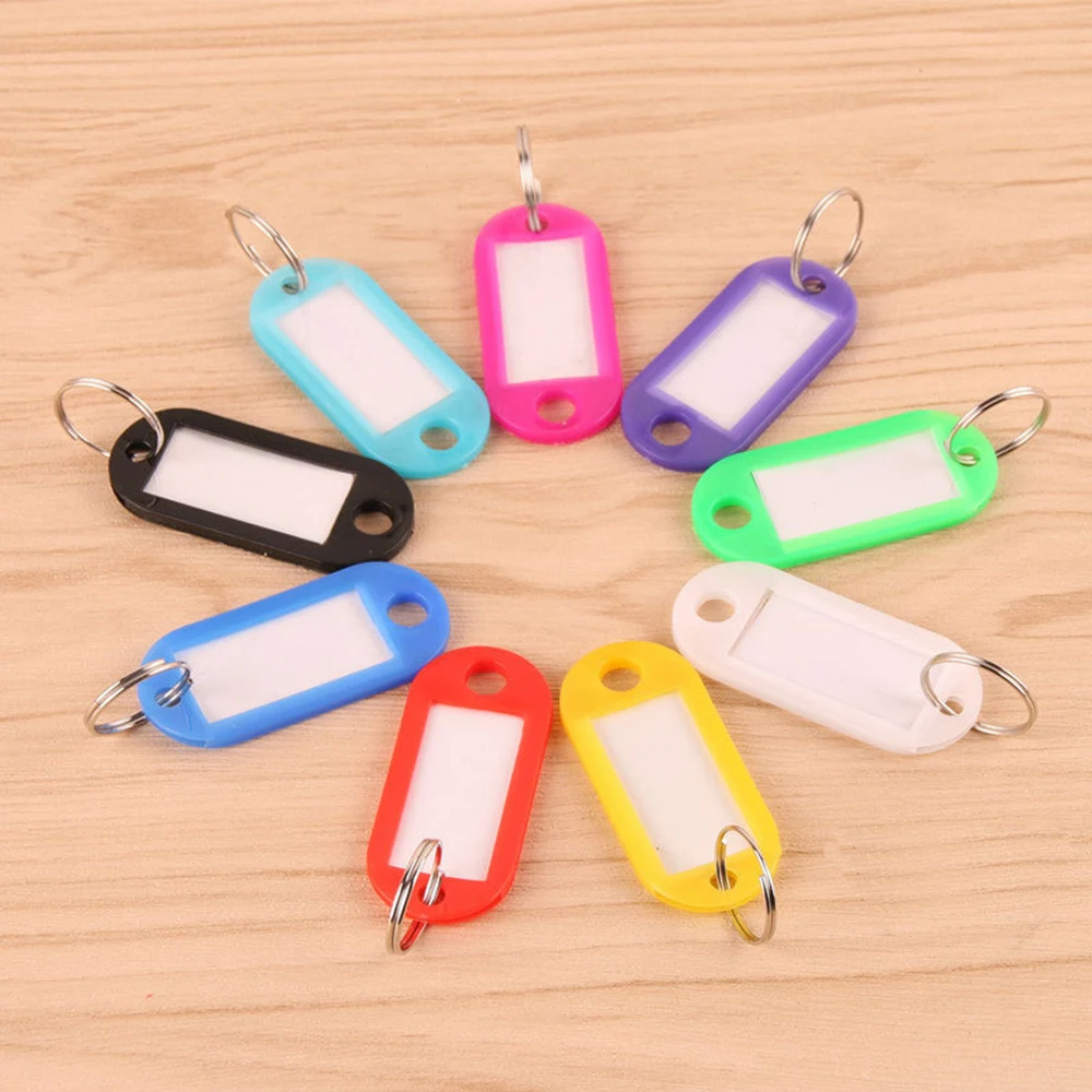 10Pcs Plastic Keychain Key Tags Id Label Name Tags With Split Ring For Baggage Key Chains Key