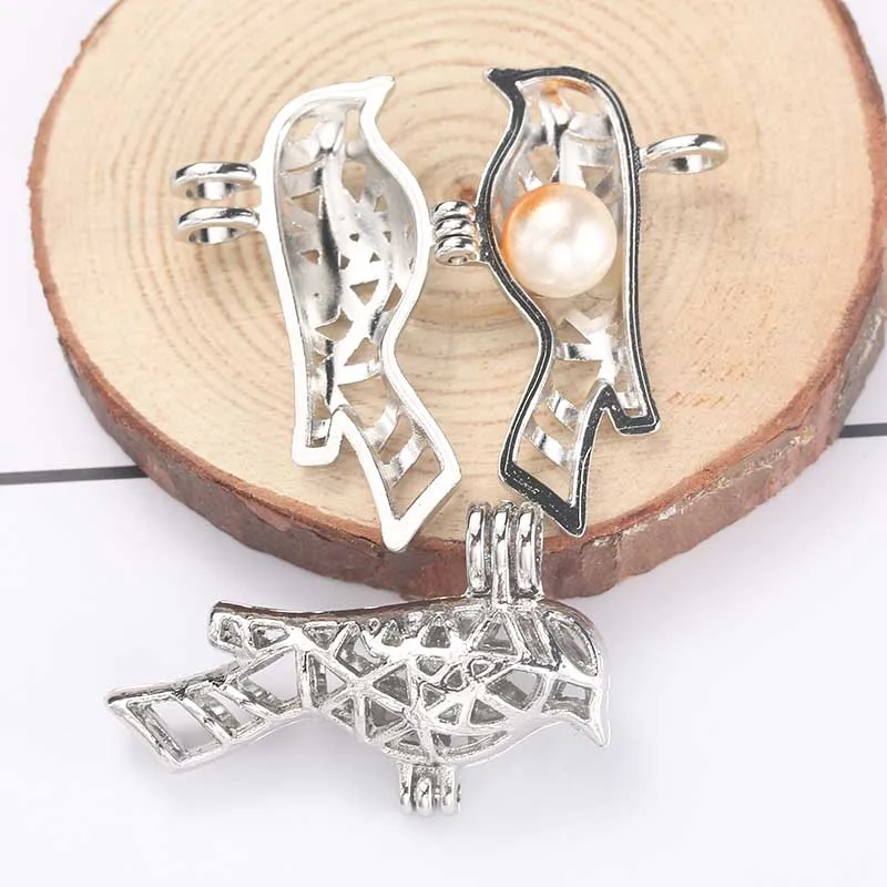 

5pcs Silver Bird Pearl Cage Pendant Jewelry Making Bead Cage Necklace Aromatherapy Essential Oil Diffuser Box Oyster Pearl Gift