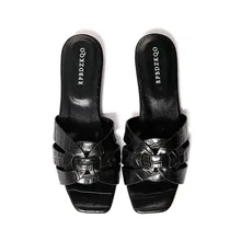Black Slip On Patent Leather Sandal