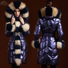 Duvet d’oie vêtements mode 2016 veste D’hiver femmes parka vers le bas manteau mince col de fourrure épaississement de moyen-long femmes duvet d’oie