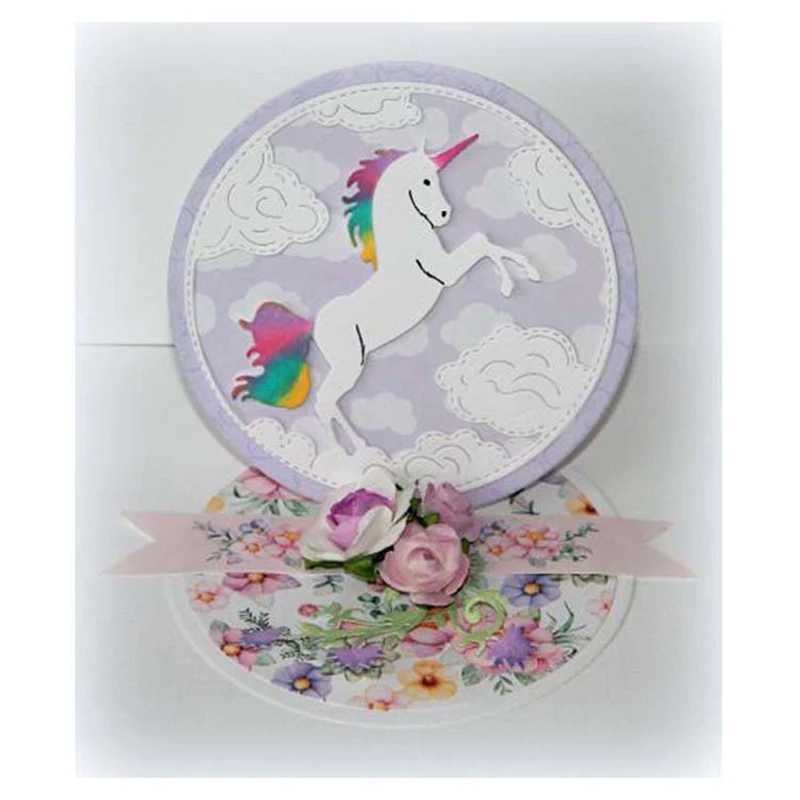 

YaMinSanNiO Magical Unicorn Metal Cutting Dies New 2019 Animals Dies Scrapbooking Circular Frame Die Cuts for Card Making Craft