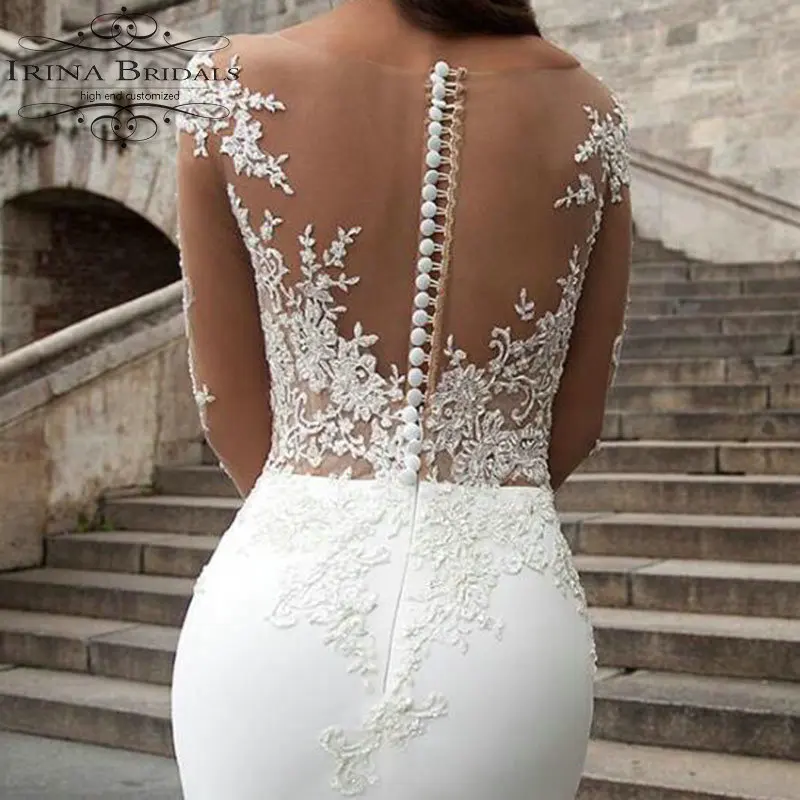Irina Bridals с круглым вырезом и длинными рукавами кружевная Апликация пляжное повседневное свадебное платье