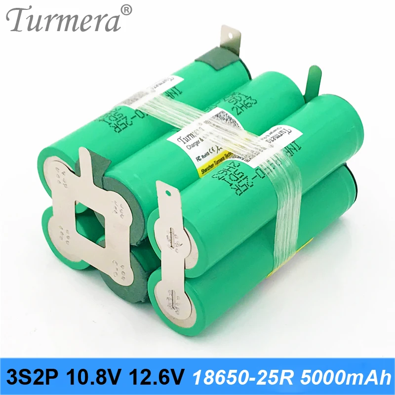 3s2p battery 18650 pack turmera for samsung 25r battery inr18650-25r 18650 2500mah battery 5000mah 10.8v 12.6v welding solder battery for screwdriver tools battery customized battery 03