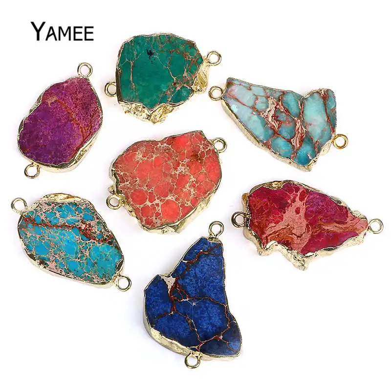 

2017 New Natural Gem Stone Sea Sediment Jaspers Pendants Stone Connector Gold Bail Necklaces Pendants Jewelry