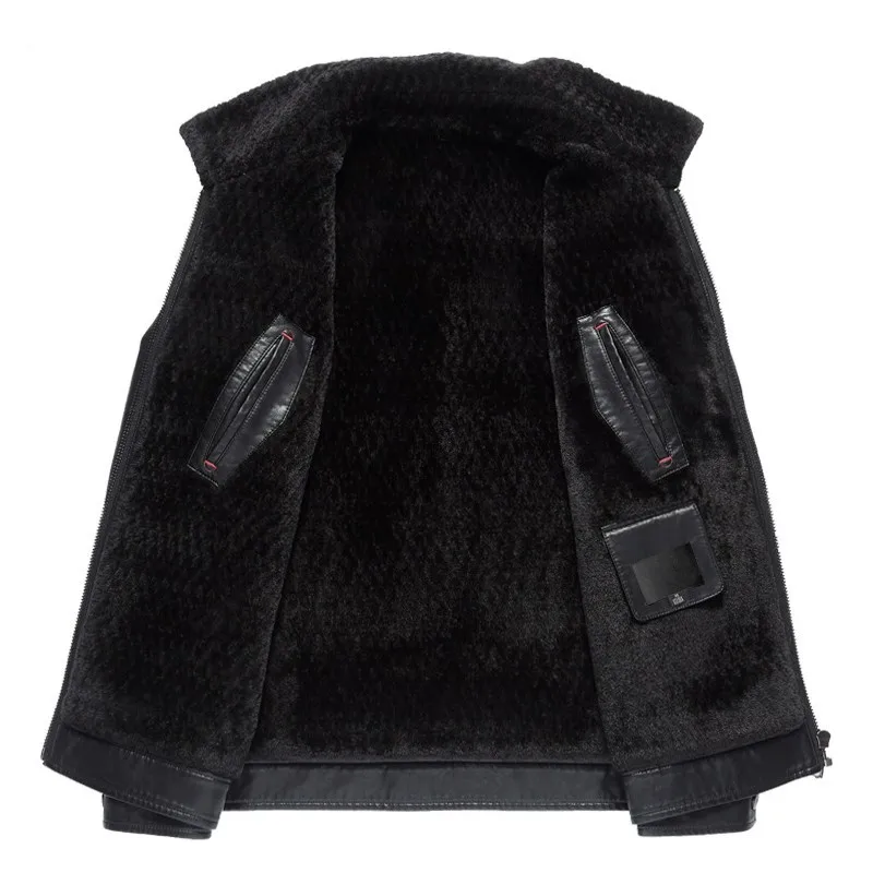 Top Quality Mens Winter Motorcycle Biker Fur Lining Faux Leather Jacket Zipper Windbreaker Business Casual Chaqueta Cuero Hombre