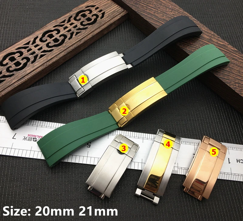

Soft 20mm 21mm nature Silicone Rubber Watchband Buckle Watch band Suitable for Role strap Submariner Daytona GMT OYSTERFLEX