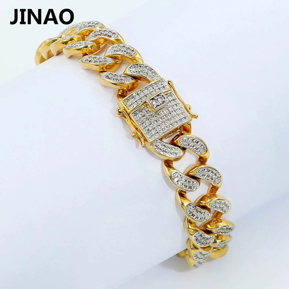 JINAO New Fashion Gold Color Plated Micro Pave Cubic Zircon Bracelet All Iced Out 8\