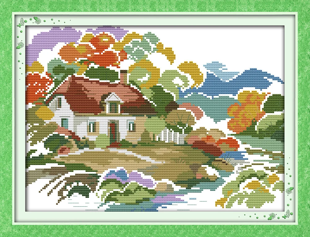 Jungle cottages 11CT 14CT Counted Cross Stitch Patterns Cross Stitch Kits Embroidery Needlework