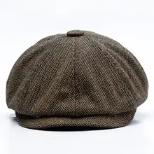 Унисекс осень зима кепка газетчика для мужчин и женщин теплая твидовая восьмиугольная шляпа для мужчин детективные шляпы ретро плоские шапки