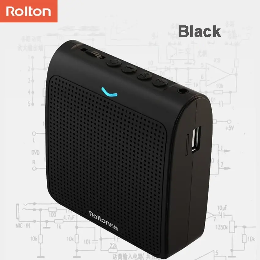 Портативный громкий динамик Rolton K100, мини усилитель голоса, микрофон с USB TF картой, fm-радио для учителя, гид, акция - Цвет: Черный