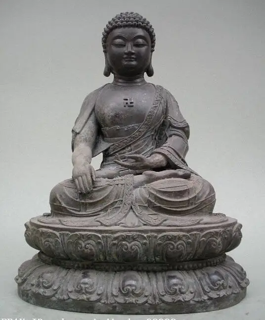 

14"Tibet Buddhism Absolute pure Bronze Carved Amitabha Sakyamuni Buddha Statue