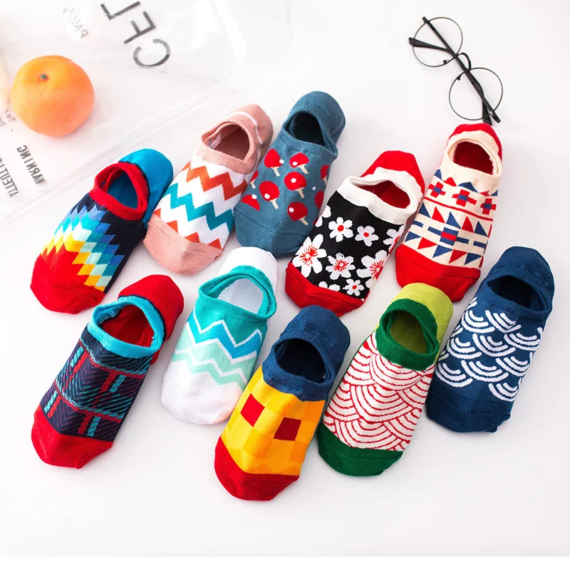 Модные женские носки в стиле Харадзюку; Летние Нескользящие милые носки с забавным креативным узором; кавайные носки для девочек; Тапочки
